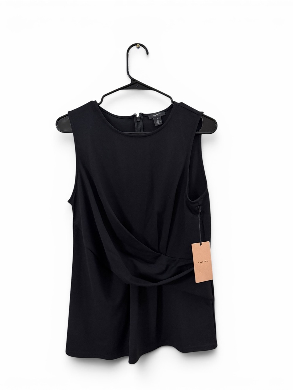 Halogen Black Sleeveless Draped Neck Blouse